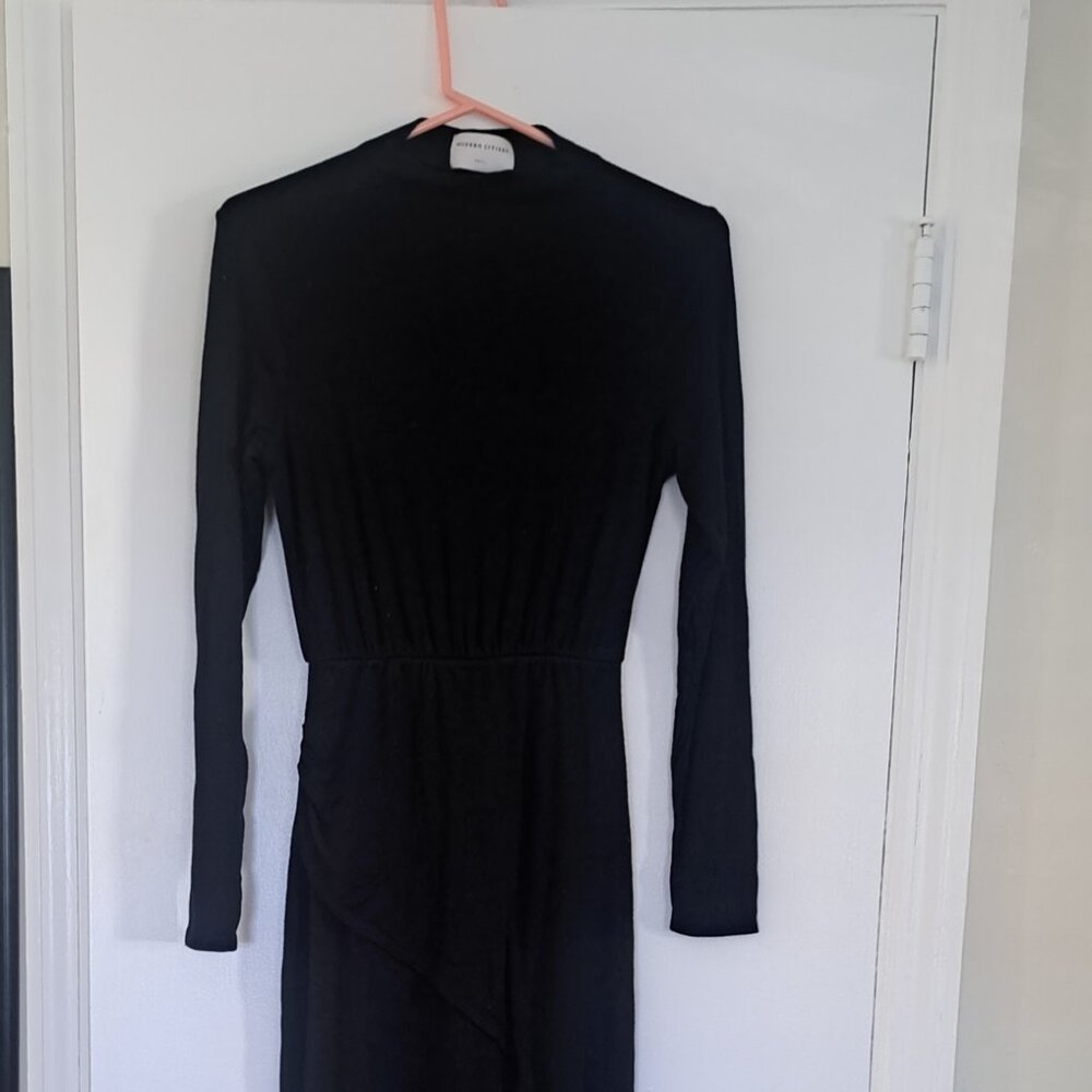 Modern Citizen Mock-neck Side Slit Long-sleeve Dress